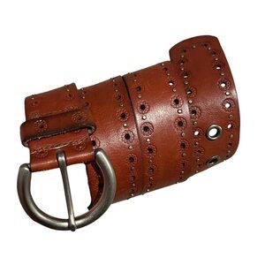 Fossil Brown Leather Belt with Silver Buckle Size Small